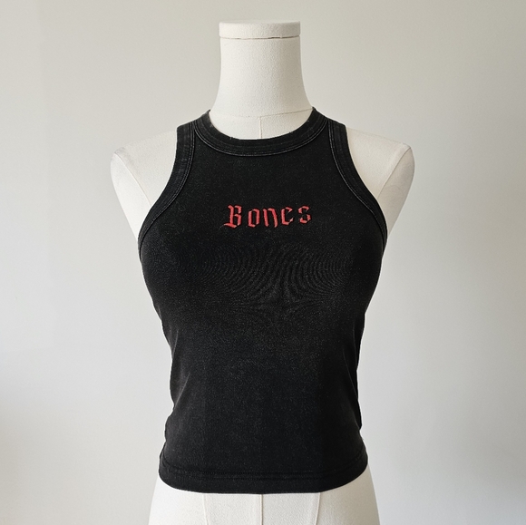 Bones Xs Black Sleeveless Tank Top with Red Embroidered Detail - Picture 1 of 8